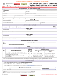 Form VSA430M Application for Marriage Certificate or Registration Photocopy/Extract - British Columbia, Canada