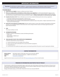 Form VSA430SB Application for Stillbirth Certificate of Remembrance - British Columbia, Canada, Page 2
