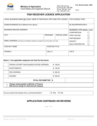 Fish Receiver Licence Application - British Columbia, Canada