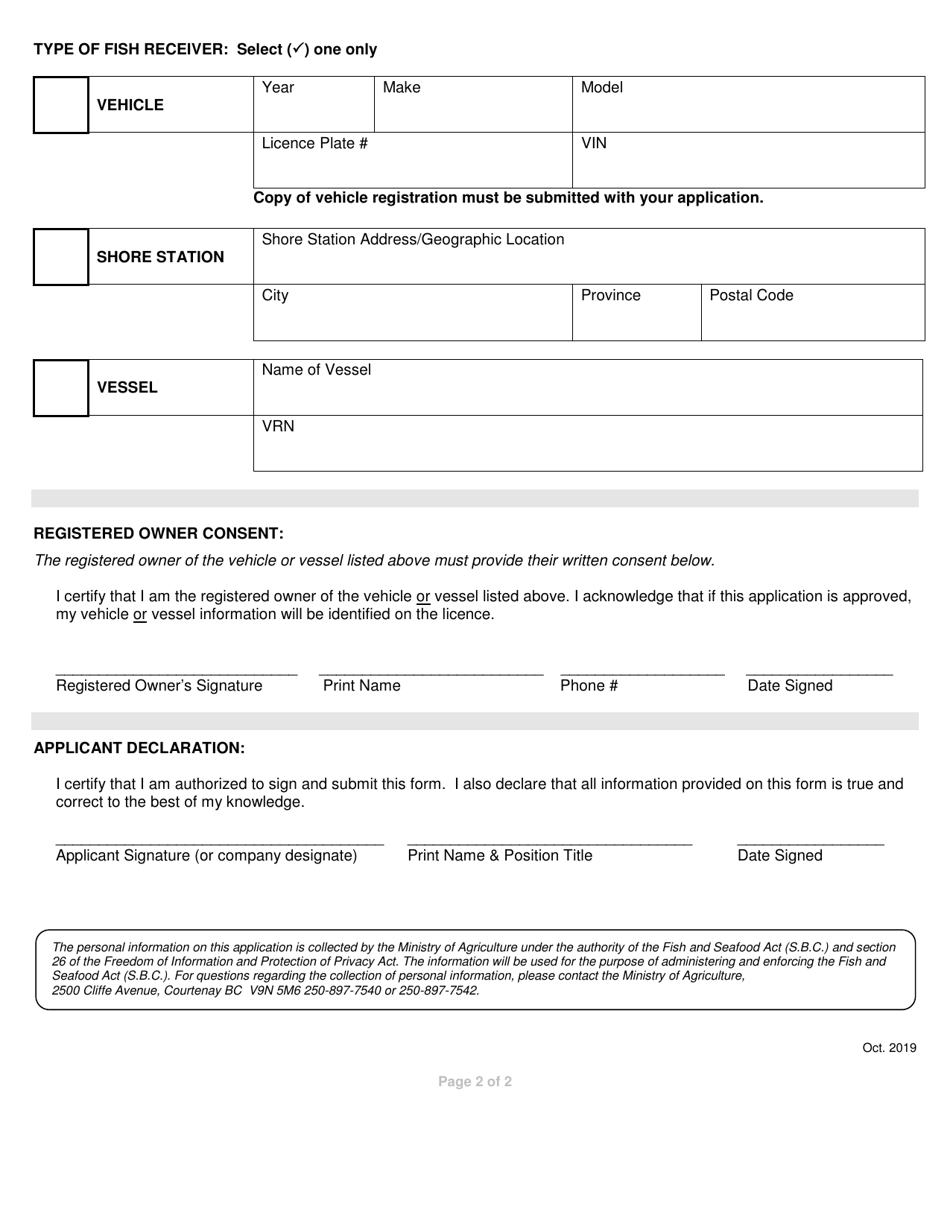 Fish Receiver Licence Application - British Columbia, Canada, Page 2