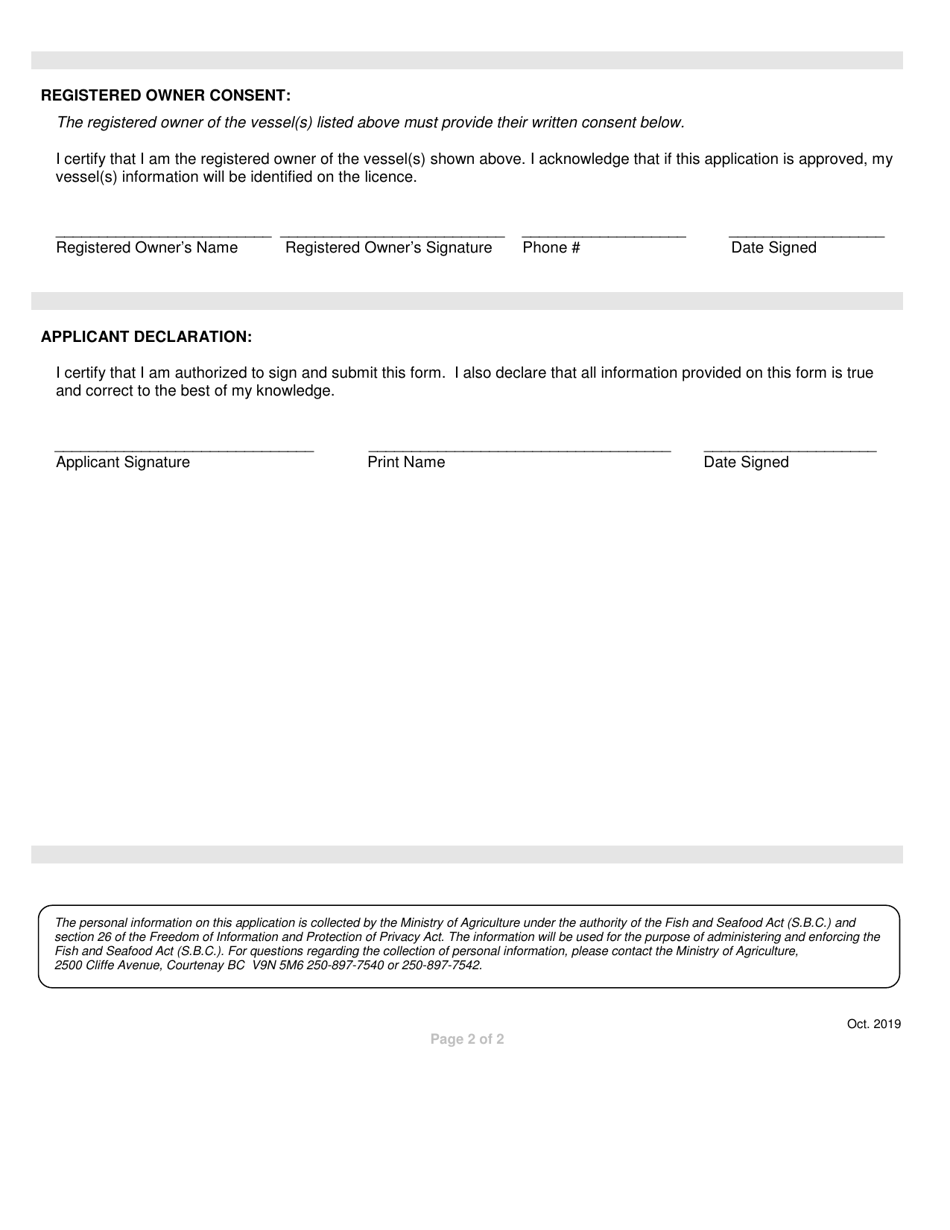 Fisher Vendor Licence Application - British Columbia, Canada, Page 2