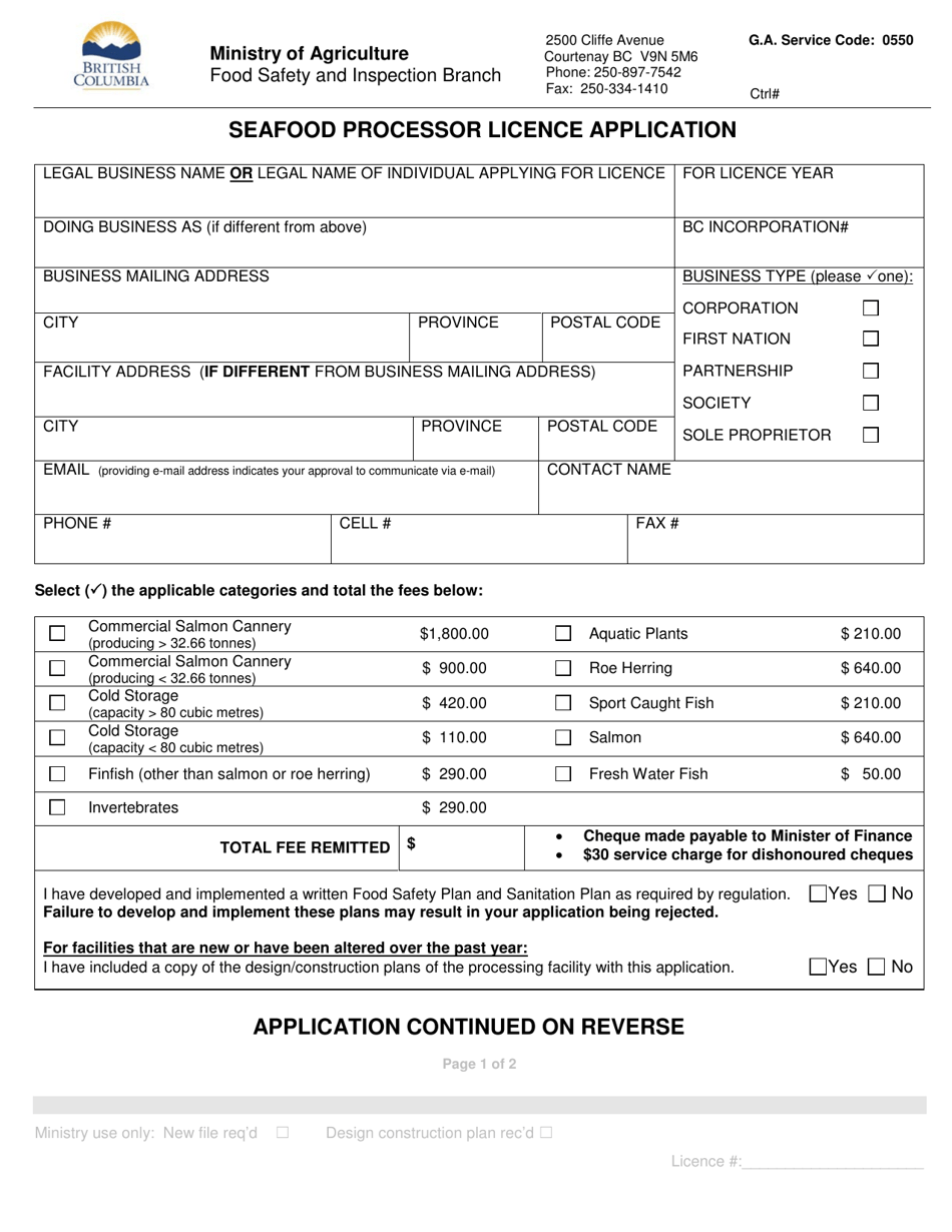 British Columbia Canada Seafood Processor Licence Application Download ...