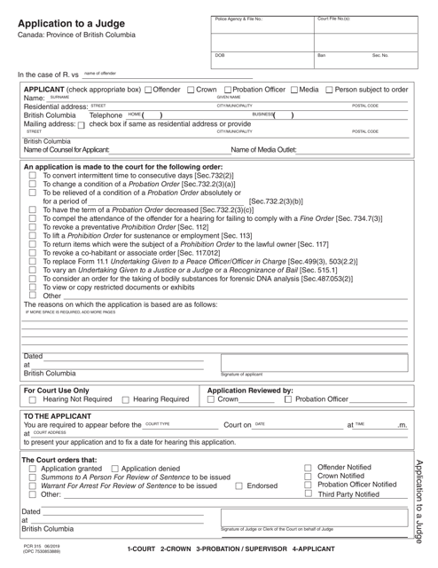 Form PCR315  Printable Pdf