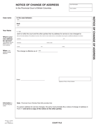 PCFR Form 11 (PFA053) Notice of Change of Address - British Columbia, Canada