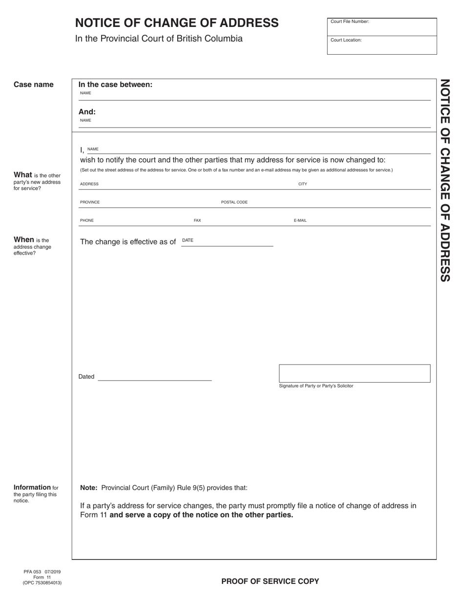 PCFR Form 11 (PFA053) Notice of Change of Address - British Columbia, Canada, Page 3