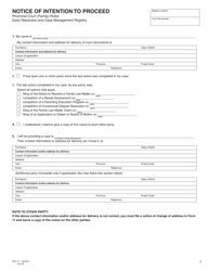 Form B (PFA711) &quot;Notice of Intention to Proceed&quot; - British Columbia, Canada