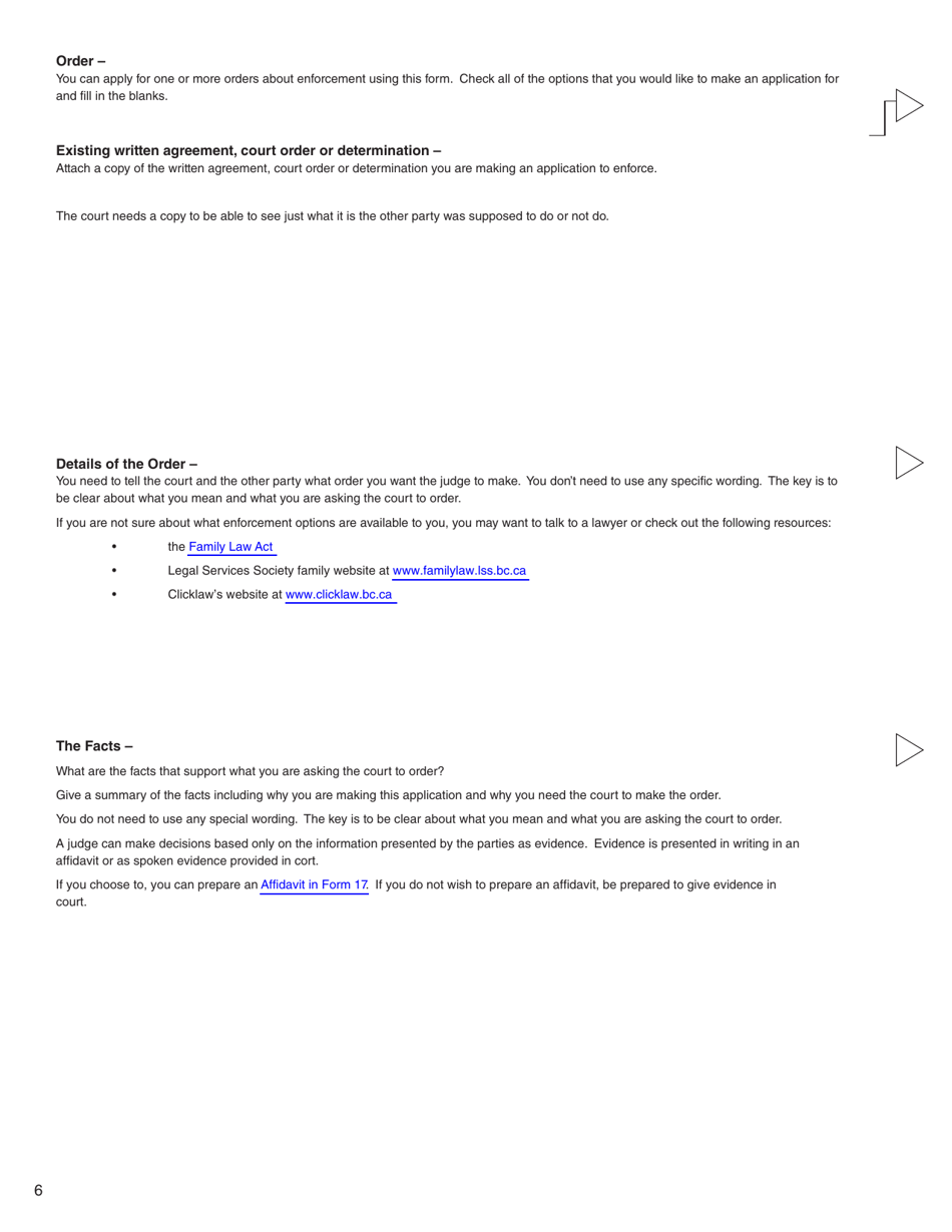 Form P (PFA725) Application for Enforcement - British Columbia, Canada, Page 6