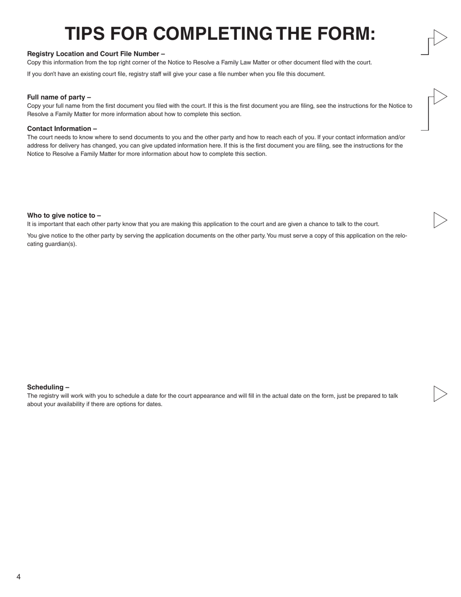 Form O (PFA724) Application for Order Prohibiting the Relocation of a Child - British Columbia, Canada, Page 4