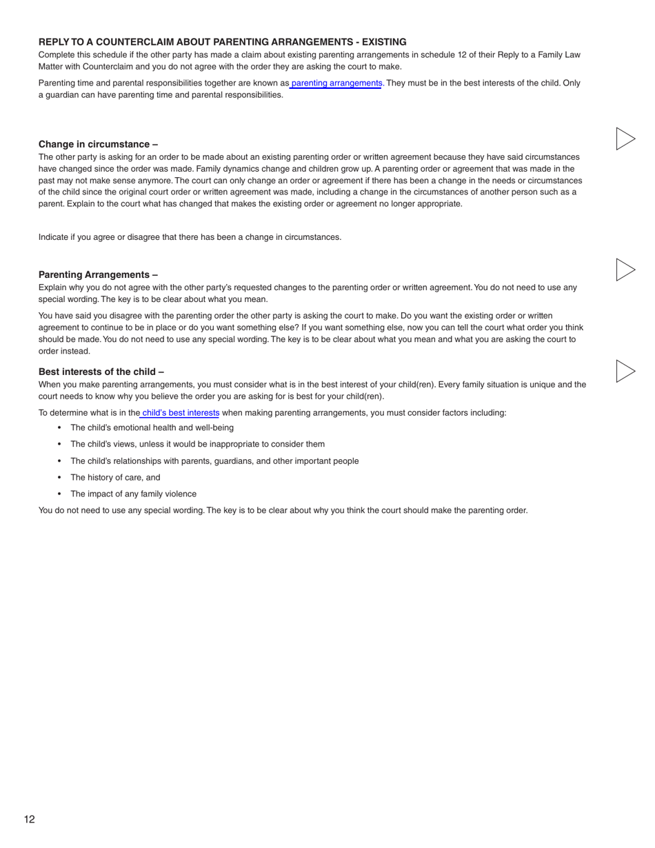 Form G (PFA716) Reply to a Counterclaim - British Columbia, Canada, Page 12