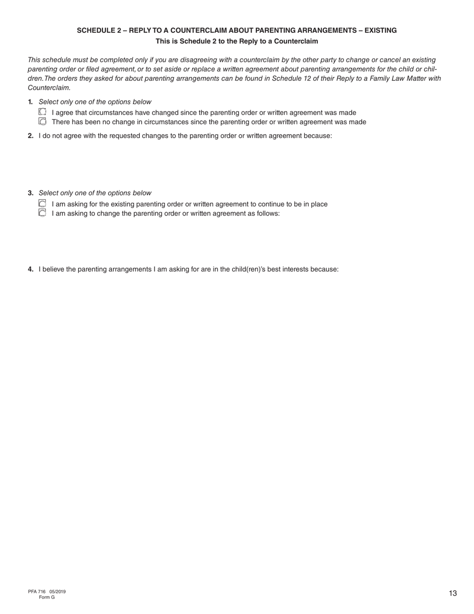 Form G (PFA716) Reply to a Counterclaim - British Columbia, Canada, Page 13