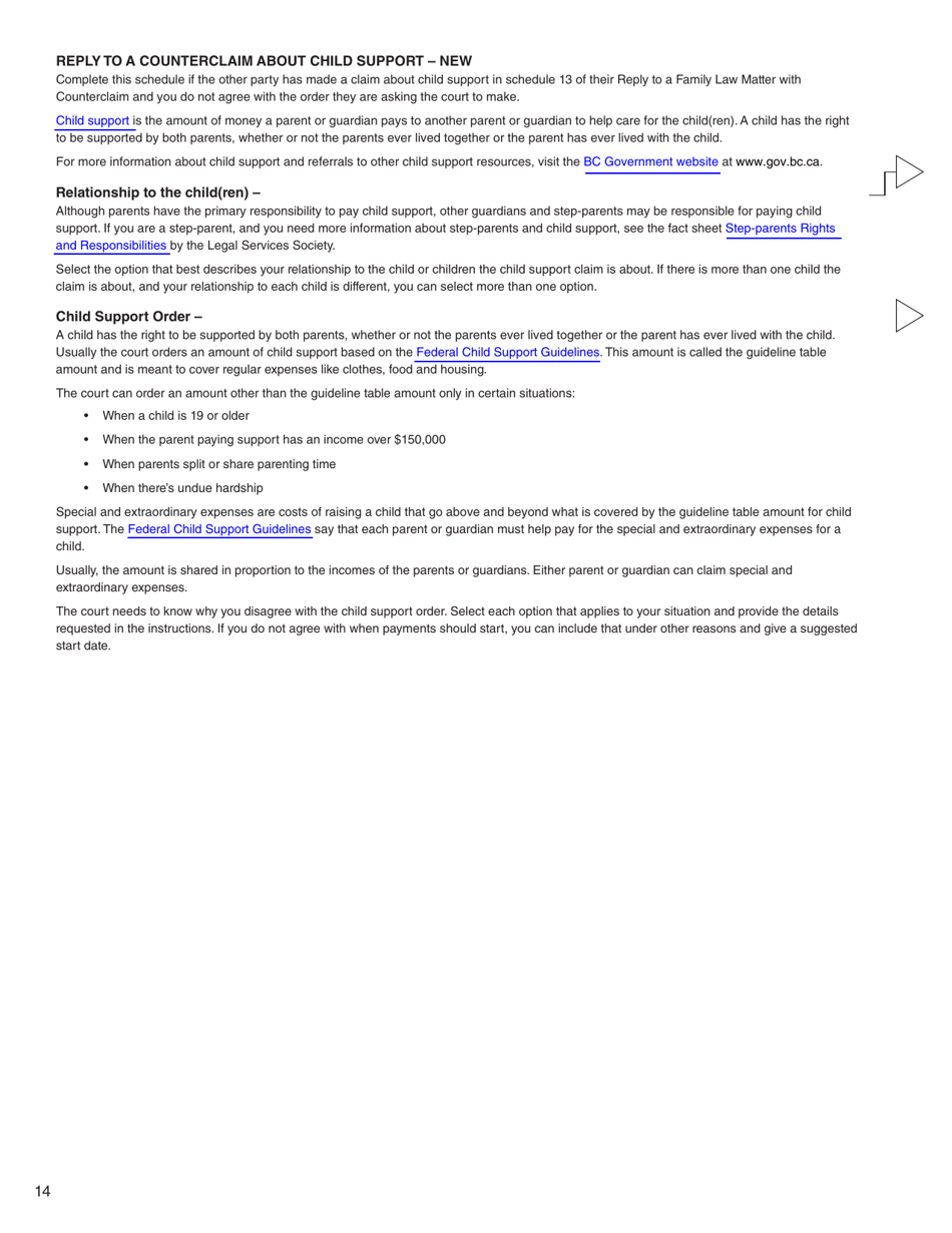 Form G (PFA716) Reply to a Counterclaim - British Columbia, Canada, Page 14