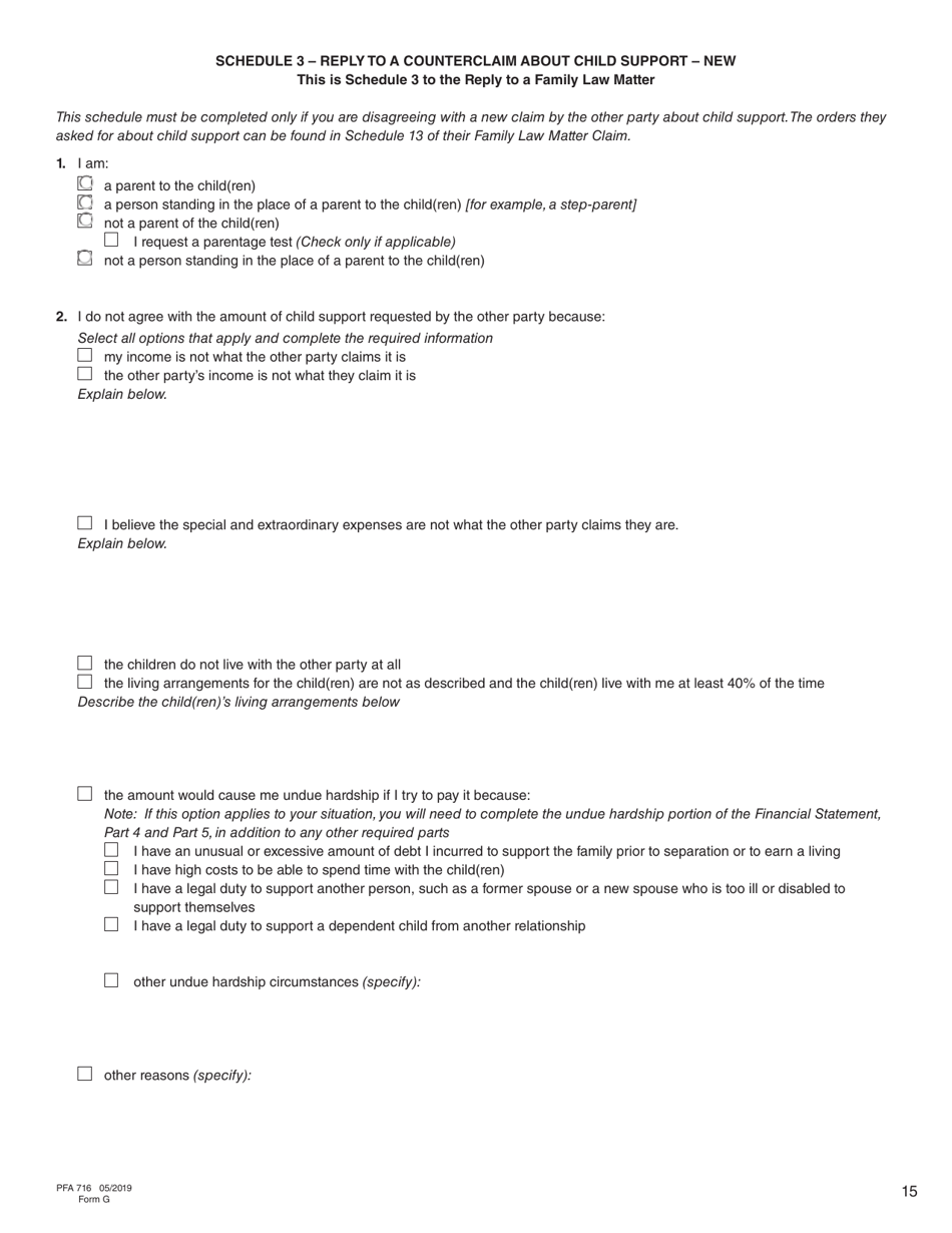 Form G (PFA716) Reply to a Counterclaim - British Columbia, Canada, Page 15