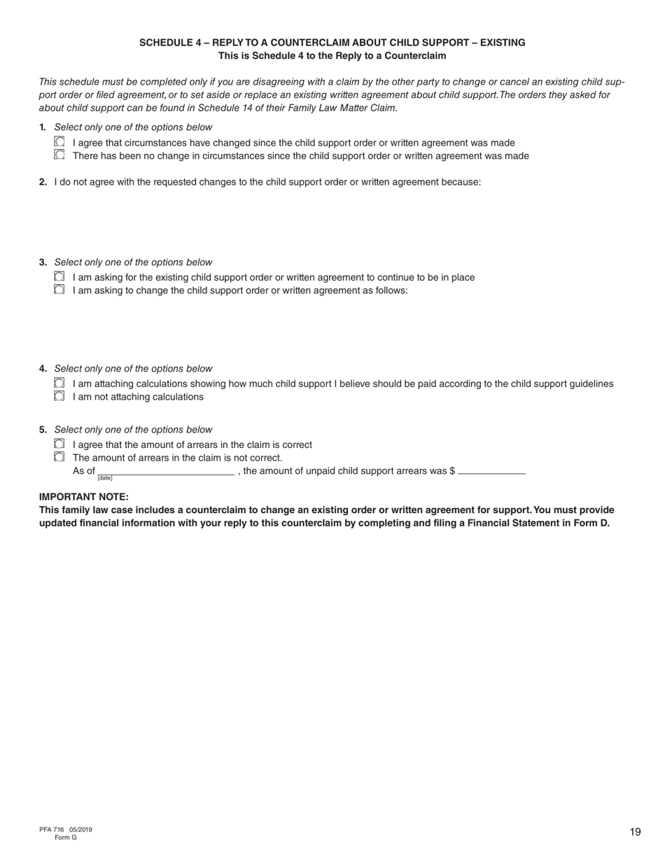 Form G (PFA716) Reply to a Counterclaim - British Columbia, Canada, Page 19