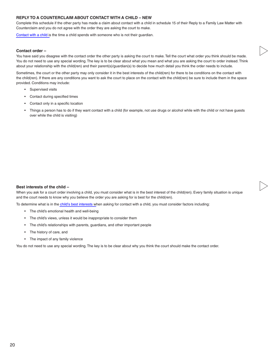 Form G (PFA716) Reply to a Counterclaim - British Columbia, Canada, Page 20