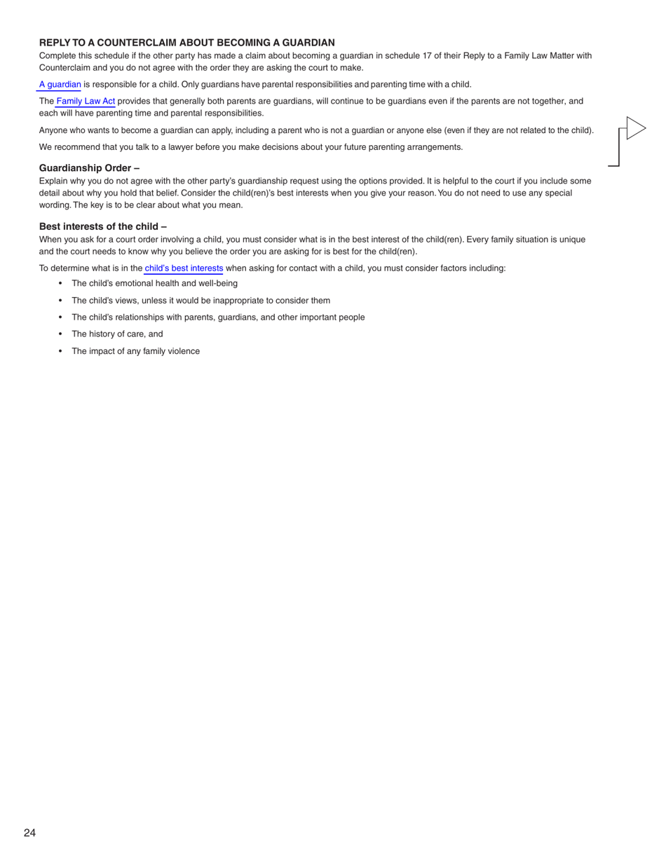 Form G (PFA716) Reply to a Counterclaim - British Columbia, Canada, Page 24