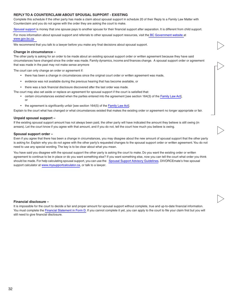 Form G (PFA716) Reply to a Counterclaim - British Columbia, Canada, Page 32