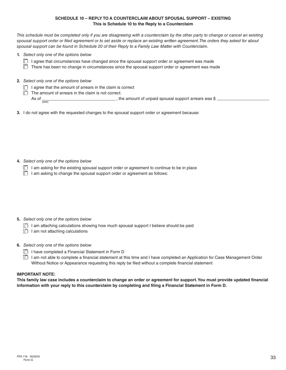 Form G (PFA716) Reply to a Counterclaim - British Columbia, Canada, Page 33