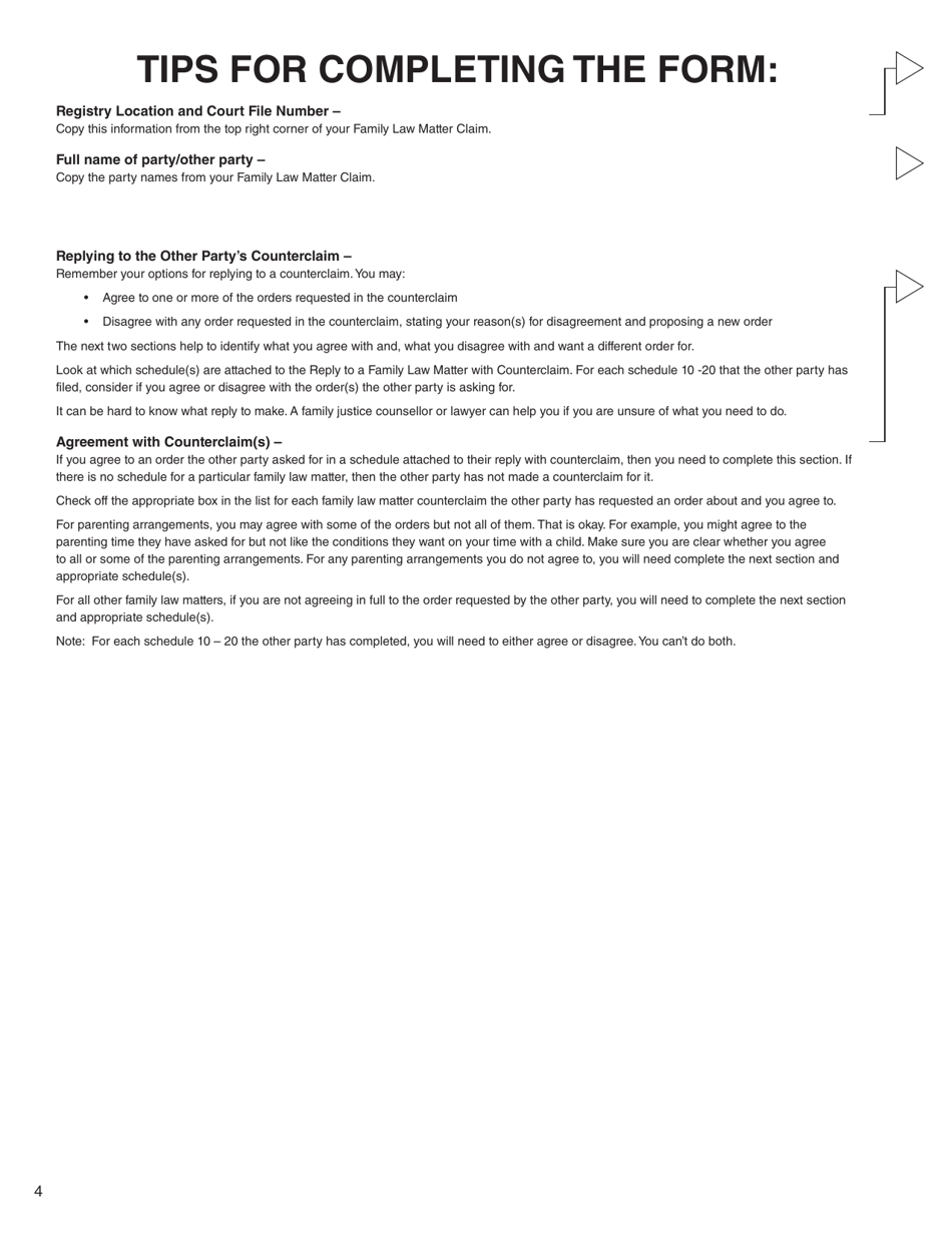 Form G (PFA716) Reply to a Counterclaim - British Columbia, Canada, Page 4