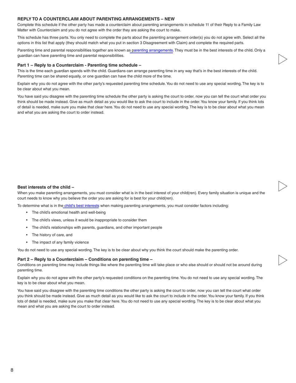 Form G (PFA716) Reply to a Counterclaim - British Columbia, Canada, Page 8