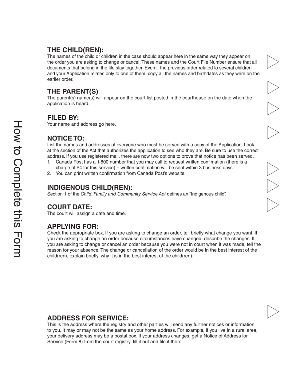 CFCSA Form 3 (PFA100) Application to Change or Cancel an Order - British Columbia, Canada, Page 2
