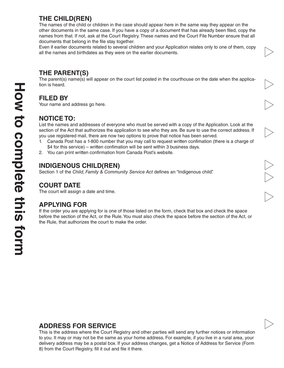 CFCSA Form 2 (PFA895) Application for an Order - British Columbia, Canada, Page 2