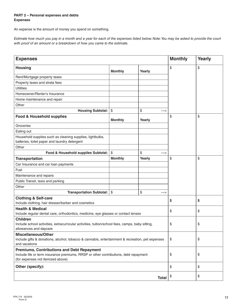 Form D (PFA713) Financial Statement - British Columbia, Canada, Page 11