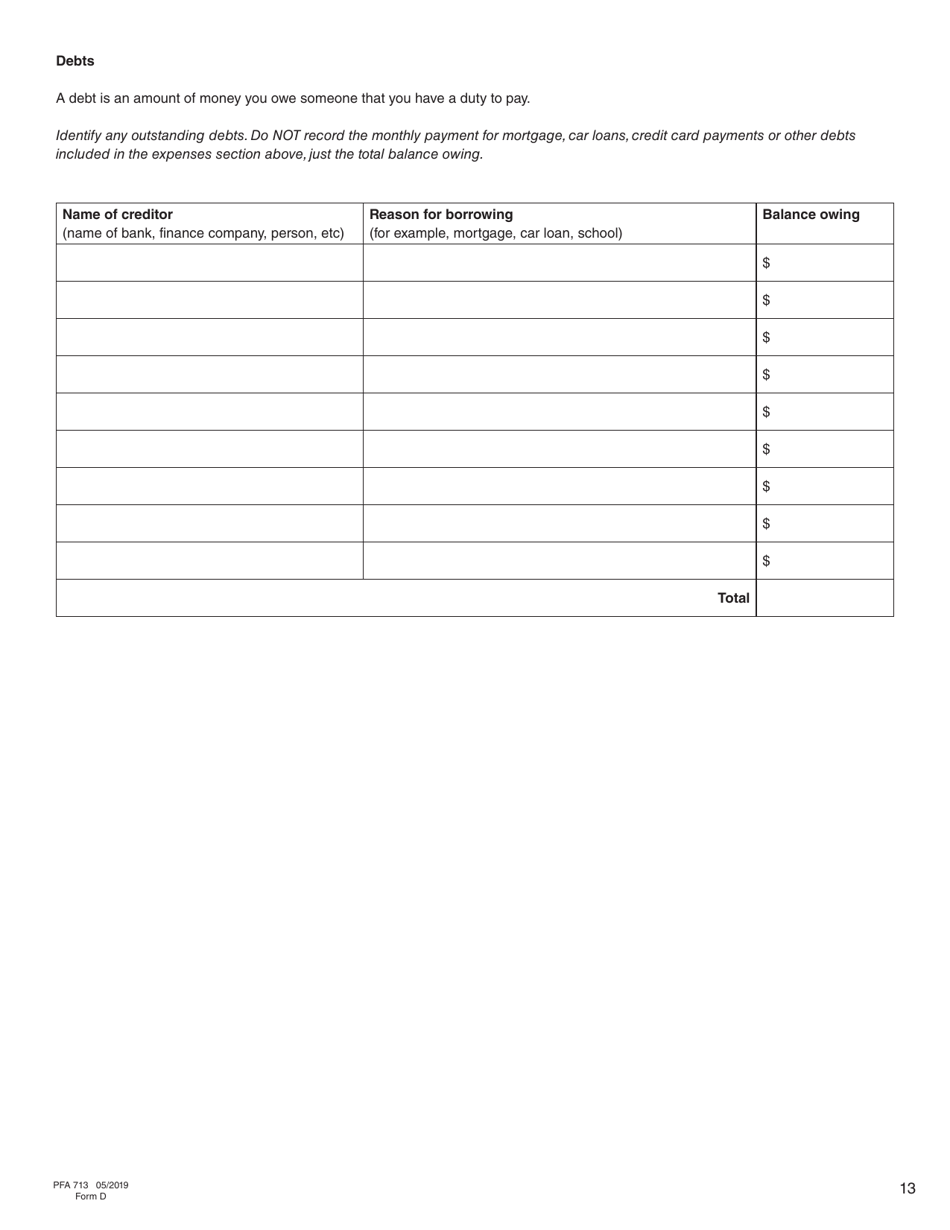 Form D (PFA713) Financial Statement - British Columbia, Canada, Page 13