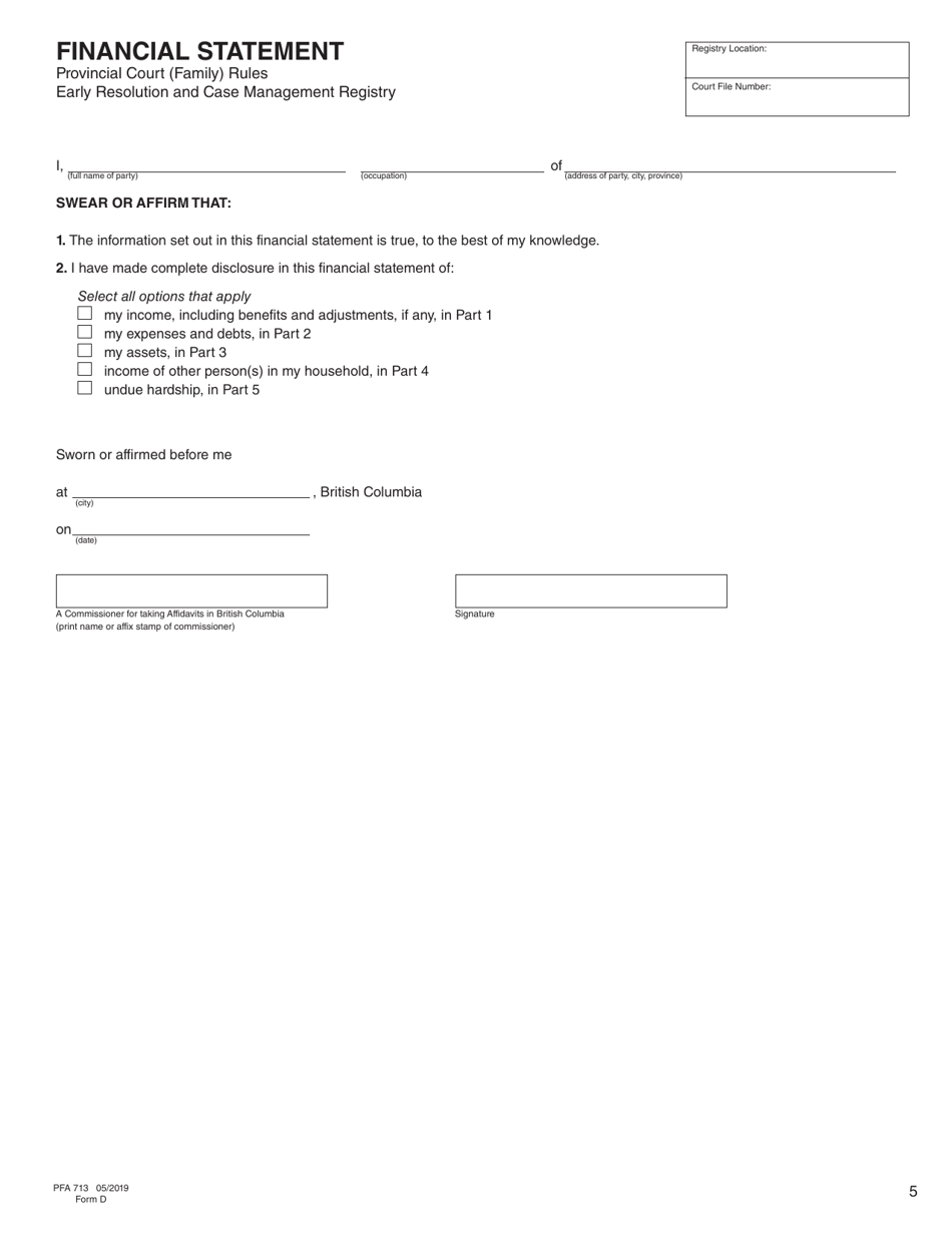 Form D (PFA713) Financial Statement - British Columbia, Canada, Page 5