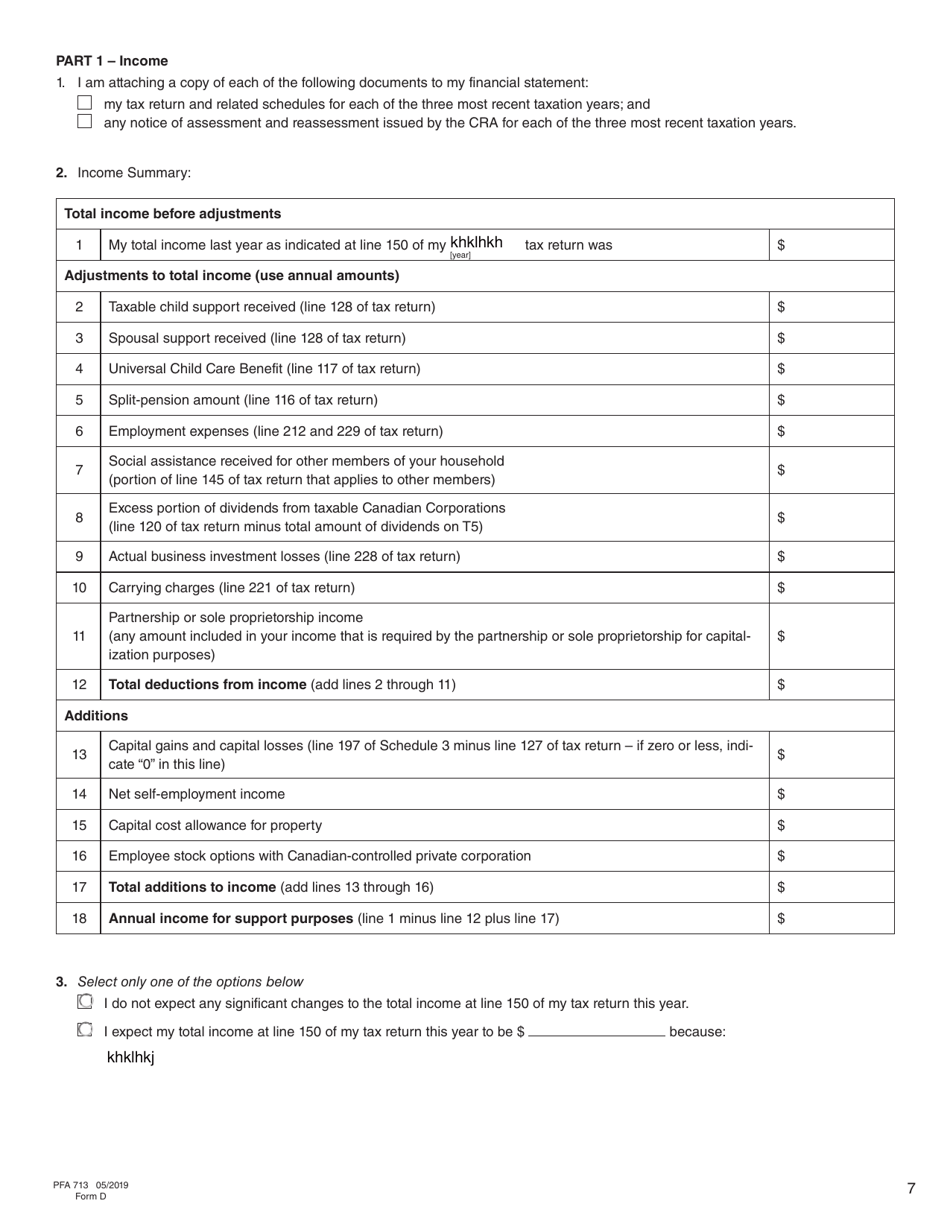 Form D (PFA713) Financial Statement - British Columbia, Canada, Page 7
