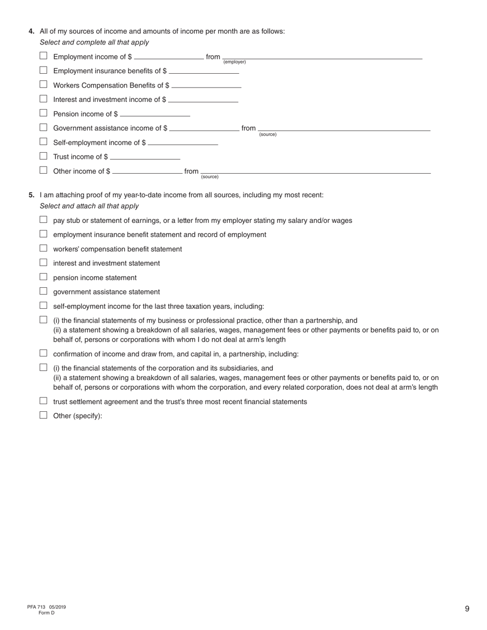 Form D (PFA713) Financial Statement - British Columbia, Canada, Page 9