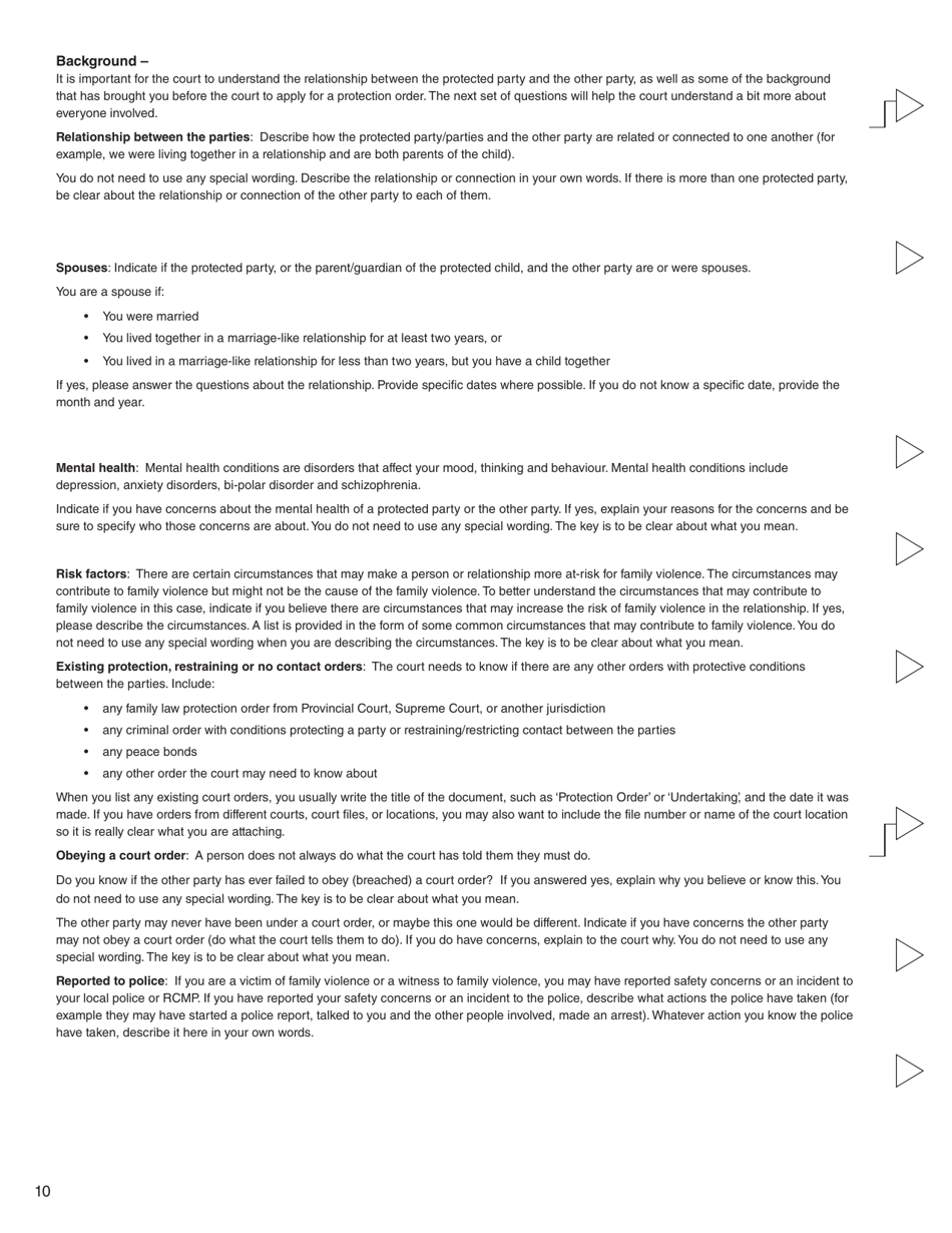 Form K (PFA720) Application About a Protection Order - British Columbia, Canada, Page 10