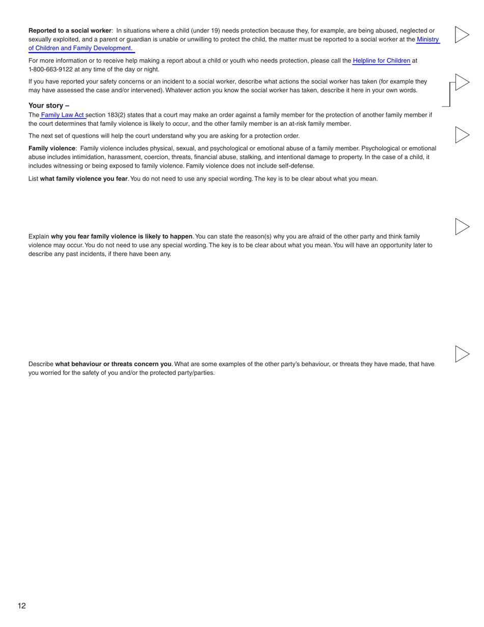 Form K (PFA720) Application About a Protection Order - British Columbia, Canada, Page 12