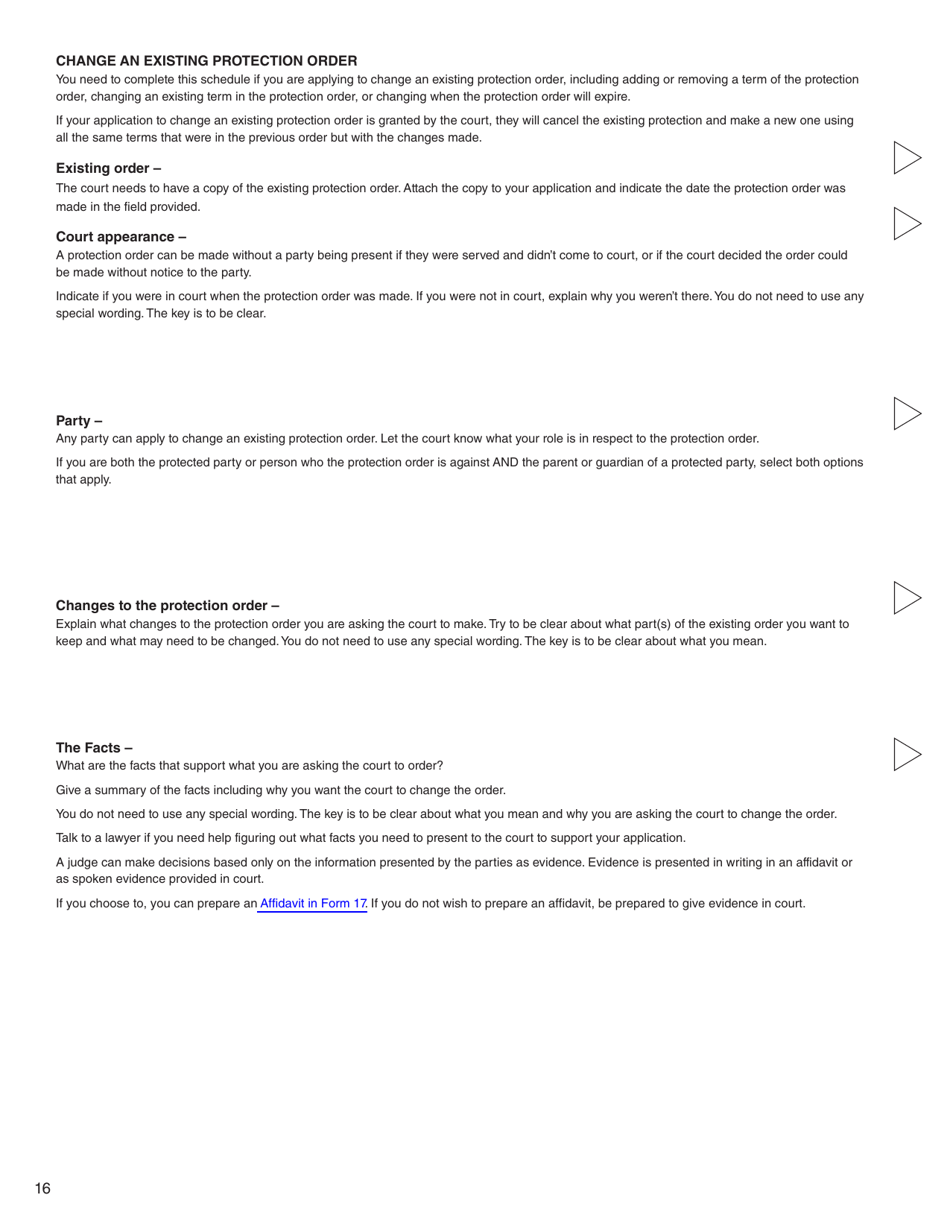 Form K (PFA720) Application About a Protection Order - British Columbia, Canada, Page 16