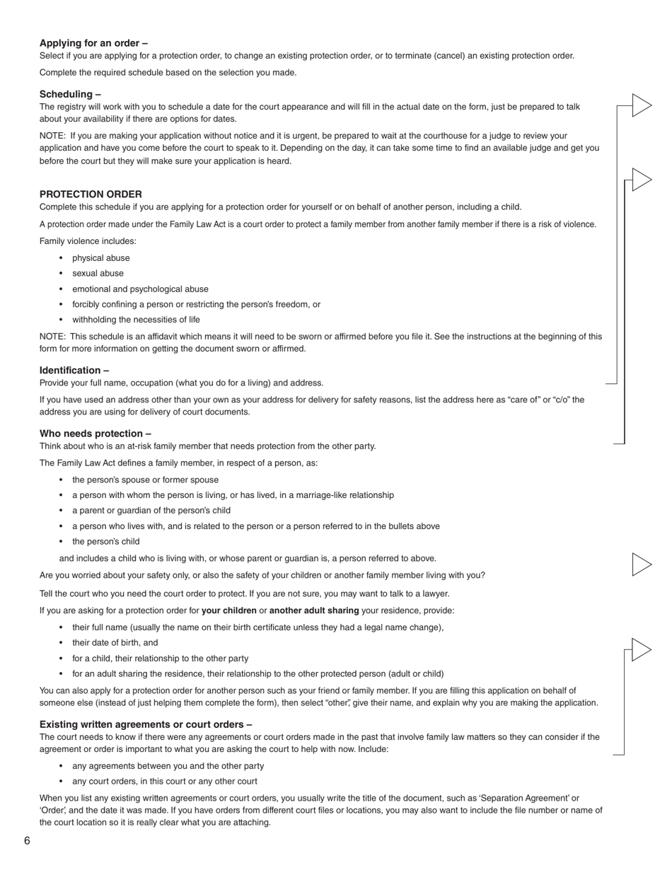 Form K (PFA720) Application About a Protection Order - British Columbia, Canada, Page 6