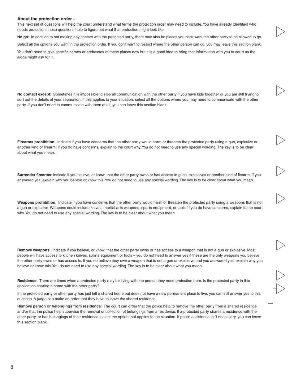 Form K (PFA720) Application About a Protection Order - British Columbia, Canada, Page 8