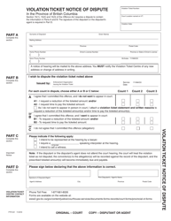 Document preview: Form PTR021 Violation Ticket Notice of Dispute - British Columbia, Canada