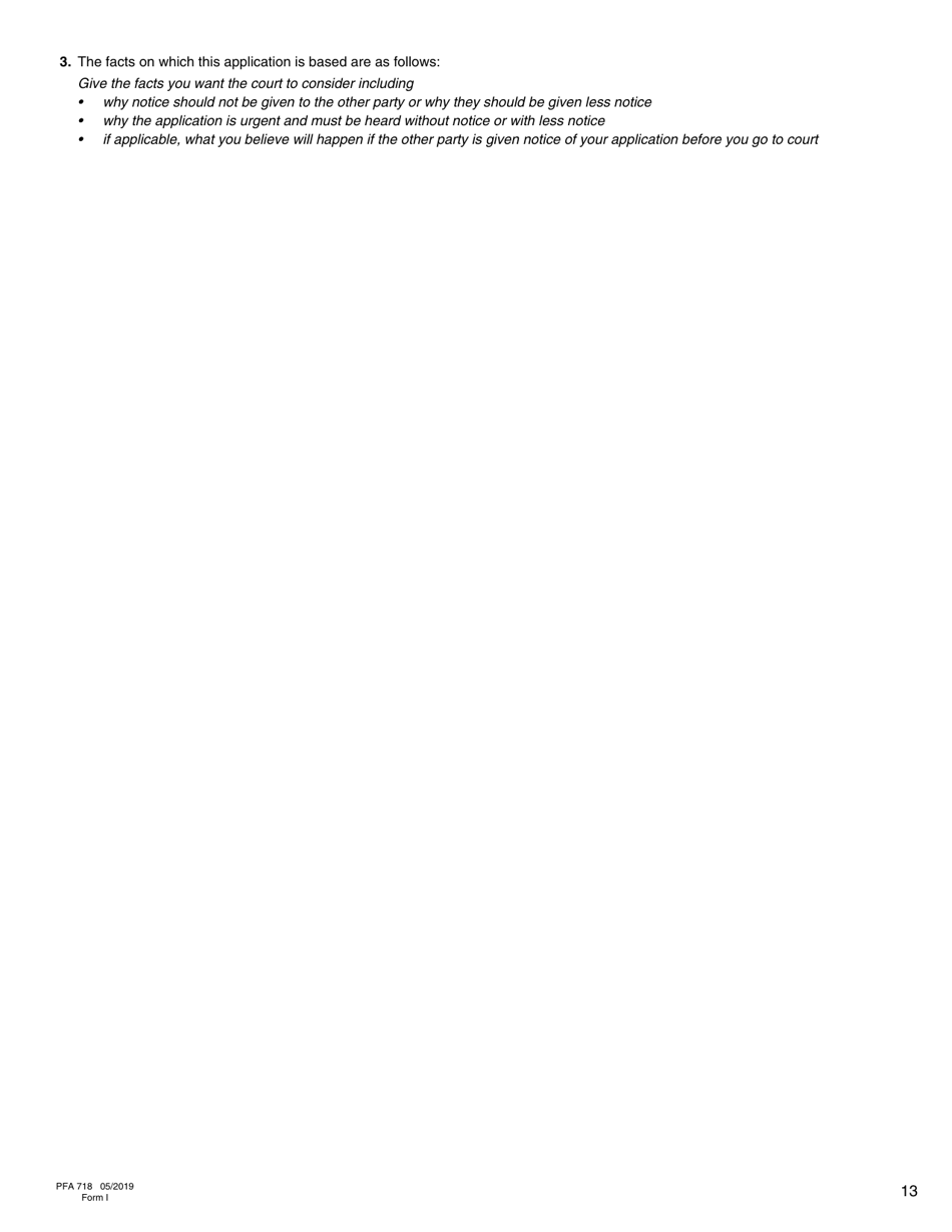 Form I (PFA718) Application for Case Management Order Without Notice or Appearance - British Columbia, Canada, Page 13