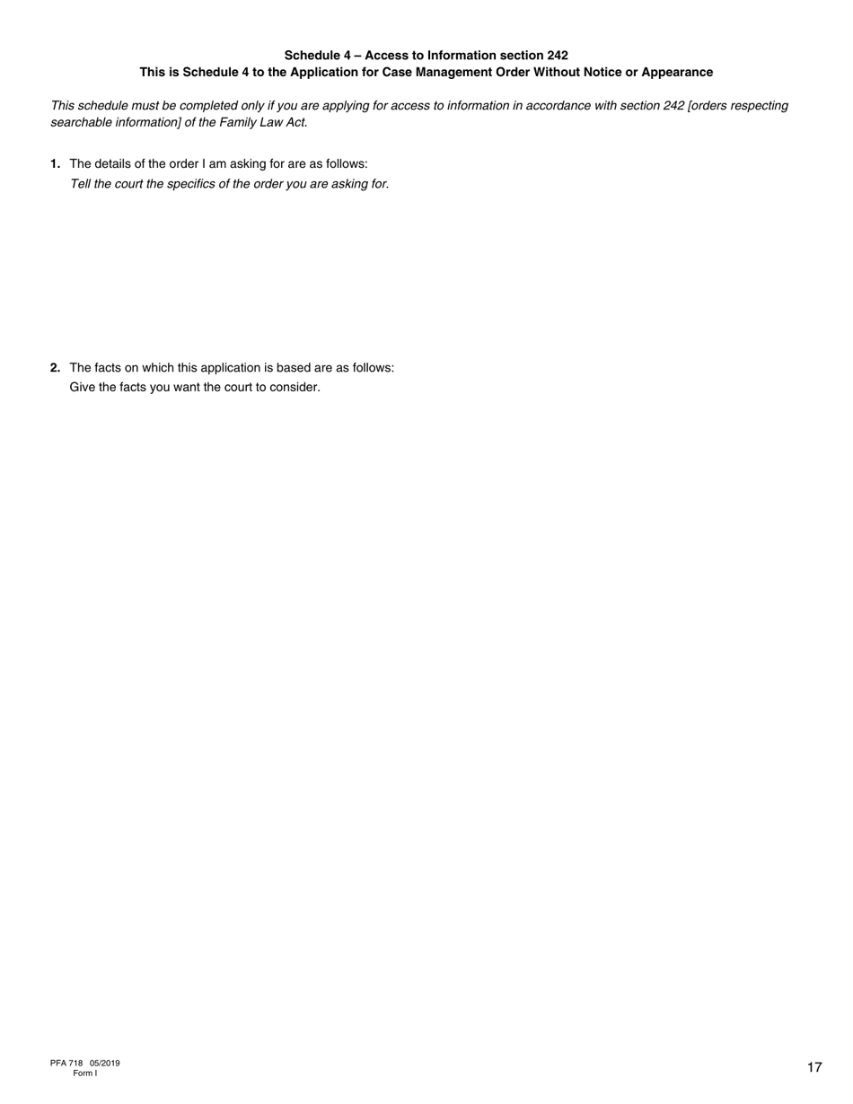 Form I (PFA718) Application for Case Management Order Without Notice or Appearance - British Columbia, Canada, Page 17