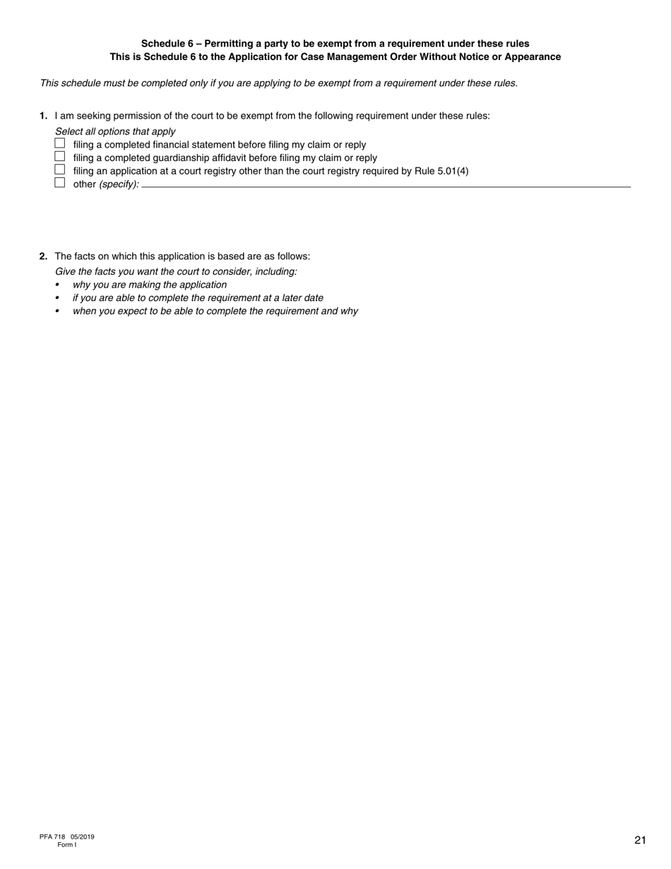 Form I (PFA718) Application for Case Management Order Without Notice or Appearance - British Columbia, Canada, Page 21