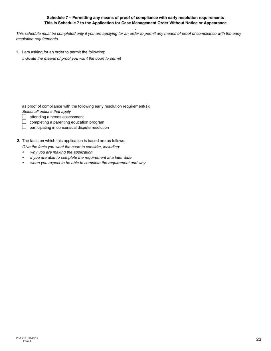 Form I (PFA718) Application for Case Management Order Without Notice or Appearance - British Columbia, Canada, Page 23