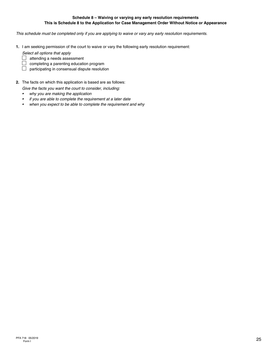 Form I (PFA718) Application for Case Management Order Without Notice or Appearance - British Columbia, Canada, Page 25