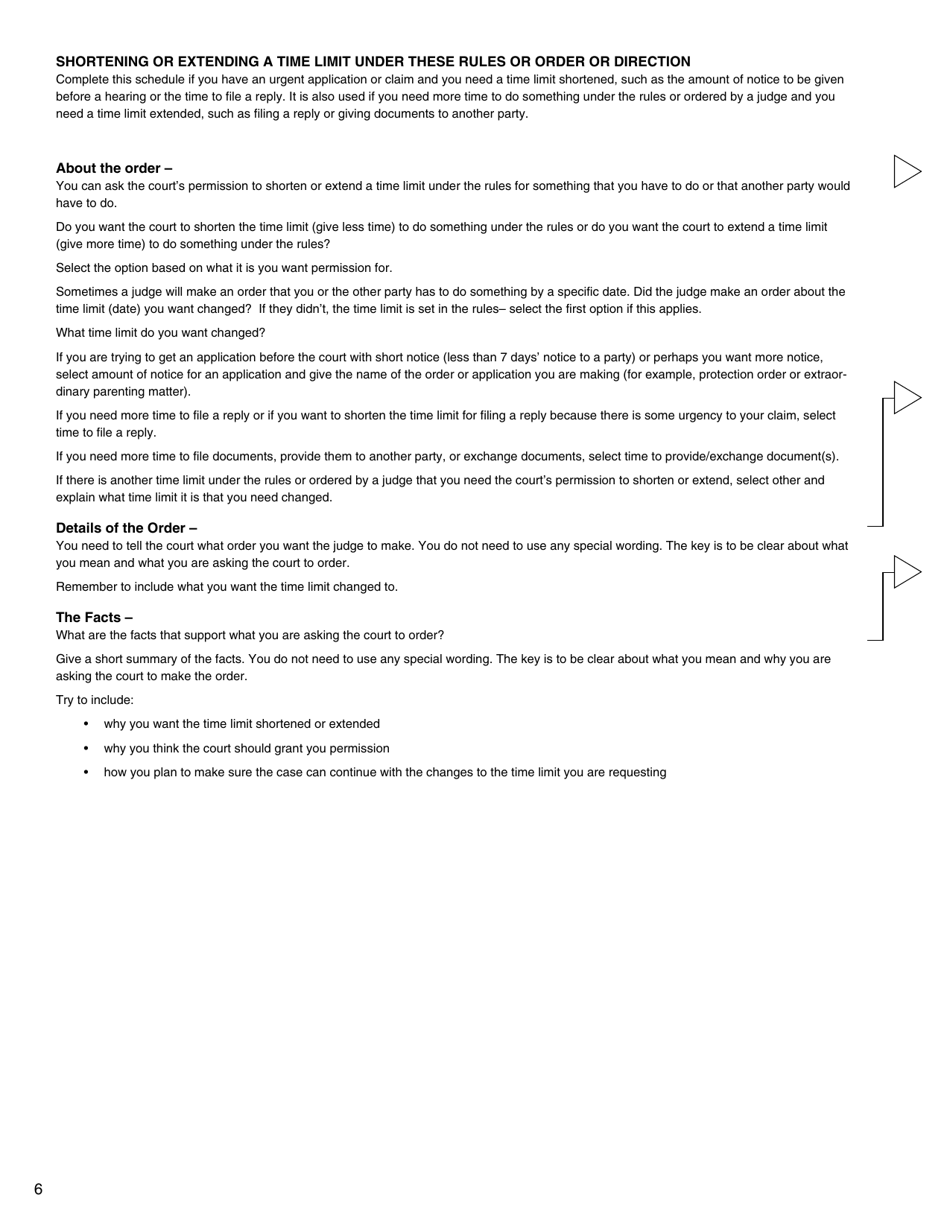 Form I (PFA718) Application for Case Management Order Without Notice or Appearance - British Columbia, Canada, Page 6