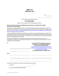 Form 118 Fax Cover Sheet - British Columbia, Canada