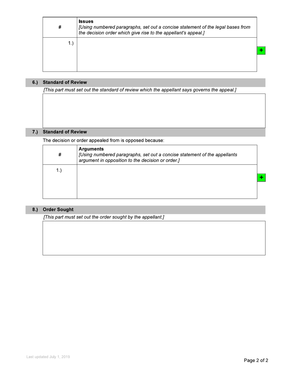 Form 121.1 Appellants Statement of Argument - British Columbia, Canada, Page 2