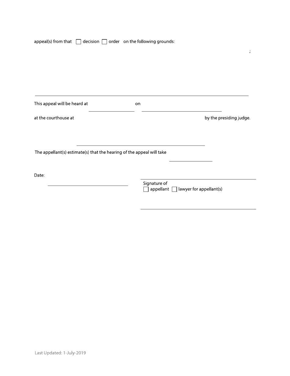 Form 121 Notice of Appeal From Master, Registrar or Special Referee - British Columbia, Canada, Page 2