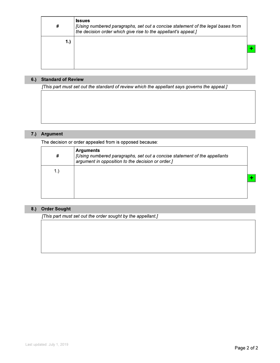 Form F98.1 Appellants Statement of Argument - British Columbia, Canada, Page 2