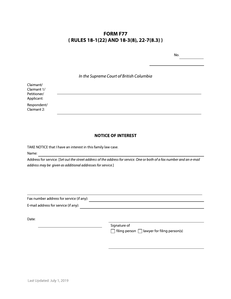 Form F77 Notice of Interest - British Columbia, Canada, Page 1