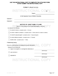 Document preview: Form F1 Notice of Joint Family Claim - British Columbia, Canada
