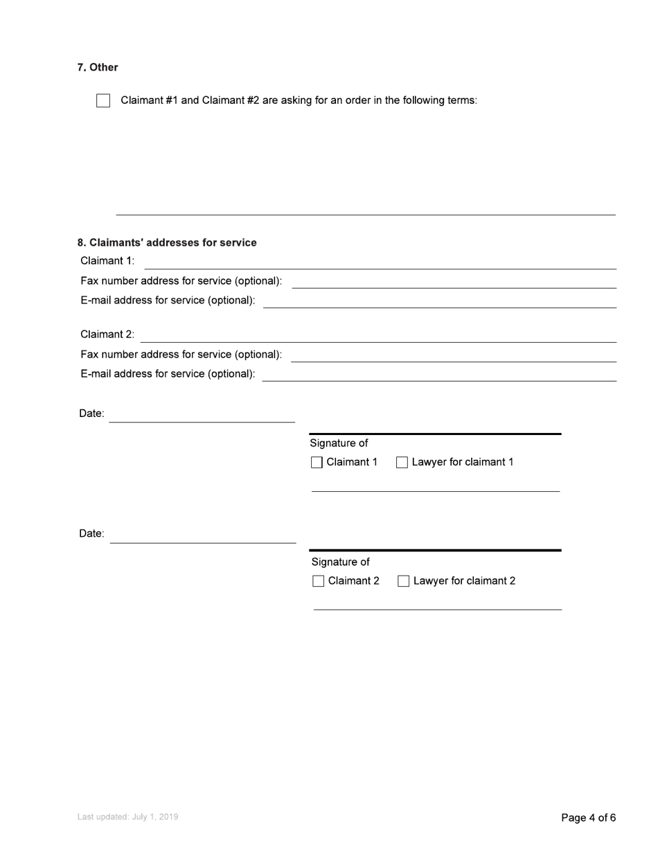 Form F1 Notice of Joint Family Claim - British Columbia, Canada, Page 11