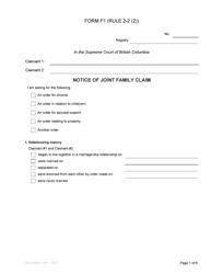 Form F1 Notice of Joint Family Claim - British Columbia, Canada, Page 8